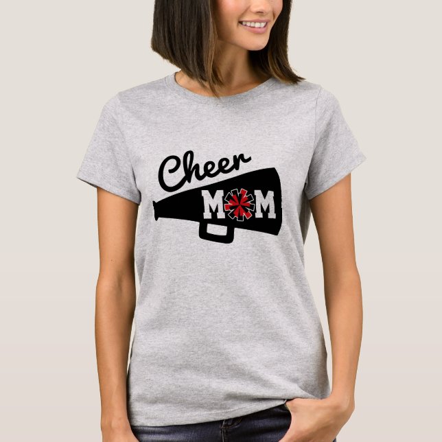 Cheer Mom Cheerleading Black White Red Gray T-Shirt (Front)