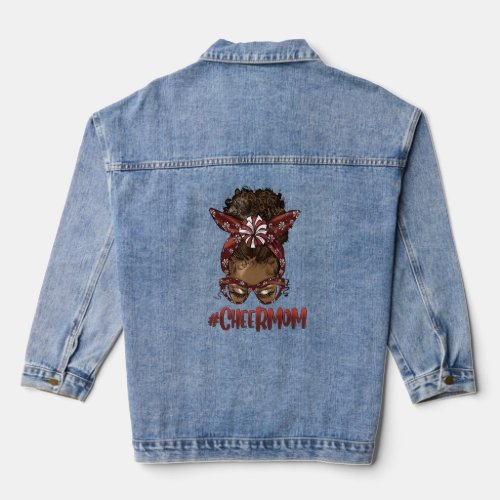 Cheer MOM Fun Messy Bun Afro Hair African FOOTBALL Denim Jacket