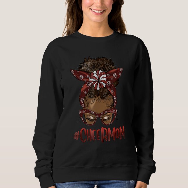 Cheer Mom Fun Messy Bun Afro Hair African Football Sweatshirt (Front)