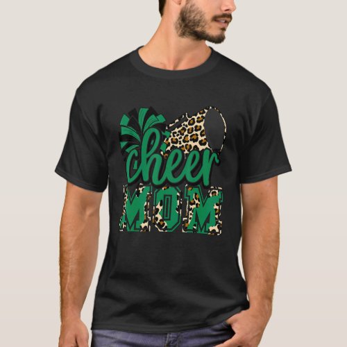Cheer Mom Green Leopard Cheer Poms  Megaphone T_Shirt