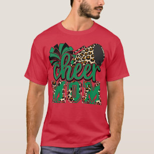Cheer Mom Green Leopard Cheer Poms & Megaphone  T-Shirt