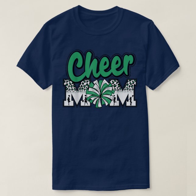 Cheer Mom Green Leopard Letters Cheer Pom Poms  T-Shirt (Design Front)