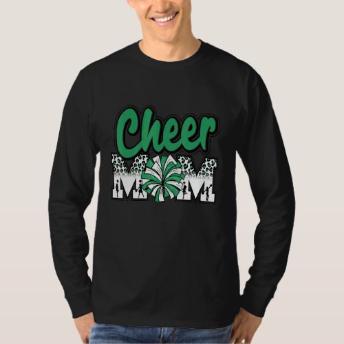 Cheer Mom Green Leopard Letters Cheer Pom Poms T_Shirt