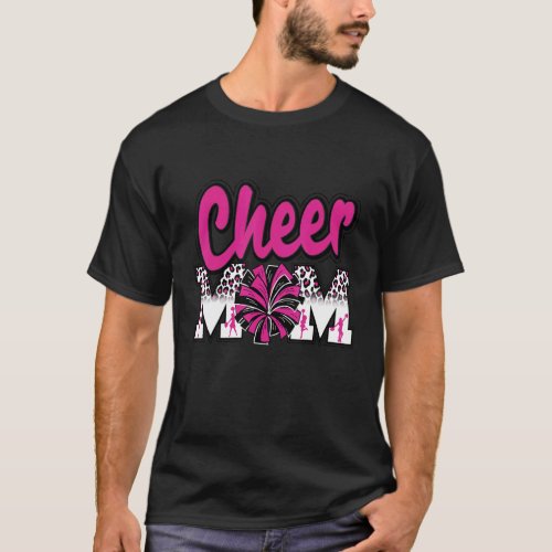Cheer Mom Hot Pink Black Leopard Letters Cheer Pom T_Shirt