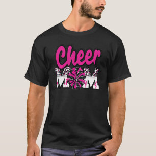 Cheer Mom Hot Pink Black Leopard Letters Cheer Pom T-Shirt
