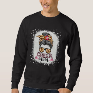 Cheer Mom Leopard Messy Bun Cheerleader Bleached M Sweatshirt