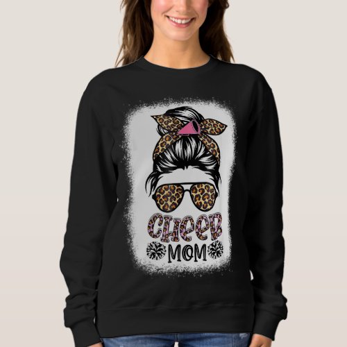 Cheer Mom Leopard Messy Bun Cheerleader Bleached M Sweatshirt