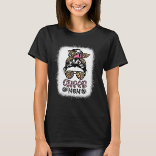 Cheer Mom Leopard Messy Bun Cheerleader Bleached M T-Shirt