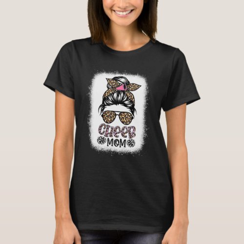 Cheer Mom Leopard Messy Bun Cheerleader Bleached M T_Shirt