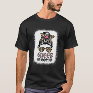 Cheer Mom Leopard Messy Bun Cheerleader Bleached M T-Shirt