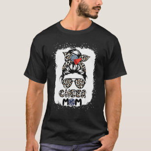 Cheer Mom Leopard Messy Bun Cheerleader Bleached M T-Shirt