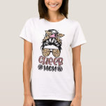 Cheer Mom Leopard Messy Bun Cheerleader Funny Moth T-Shirt