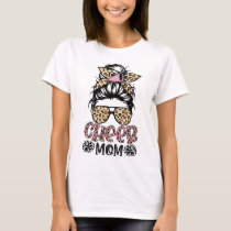 Cheer Mom Leopard Messy Bun Cheerleader Funny Moth T-Shirt