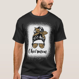 Cheer Mom Leopard Messy Bun Lovers Mother Lover  T-Shirt