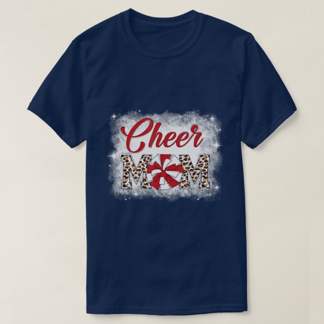 Cheer Mom Leopard Pom Pom Cheerleader Bleached Des T-Shirt (Design Front)