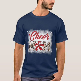 Cheer Mom Leopard Pom Pom Cheerleader Bleached Des T-Shirt