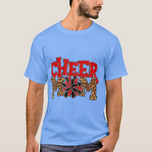Cheer Mom Leopard with Red and Black Pom Poms T-Shirt