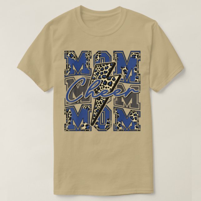 Cheer Mom Lightning Bolt Cheer Leopard Blue  T-Shirt (Design Front)