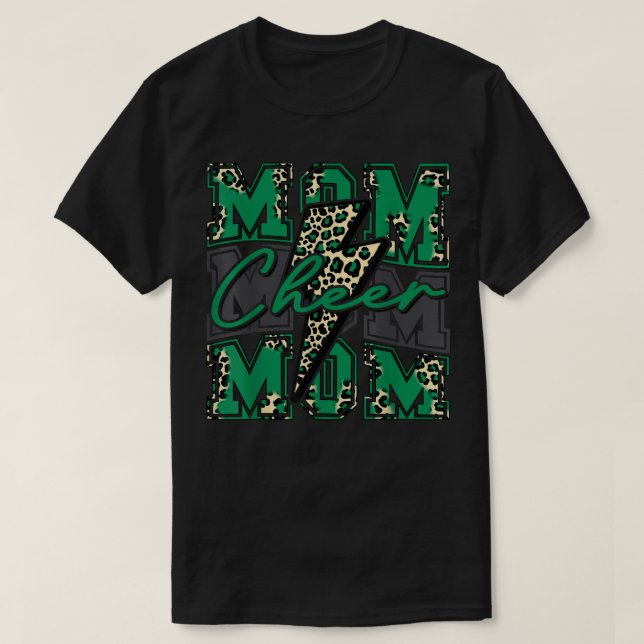 Cheer Mom Lightning Bolt Cheer Leopard Light Green T-Shirt (Design Front)