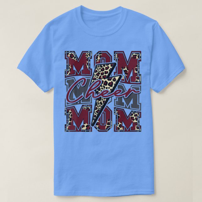 Cheer Mom Lightning Bolt Cheer Leopard Maroon  T-Shirt (Design Front)
