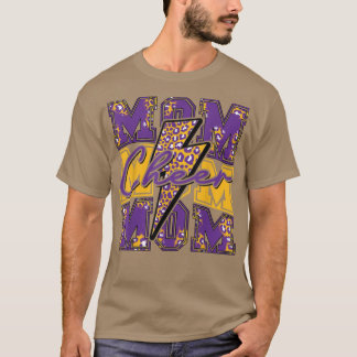 Cheer Mom Lightning Bolt Cheer Leopard Purple Gold T-Shirt