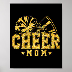 Cheer mom mama black gold pom cheerleader poster