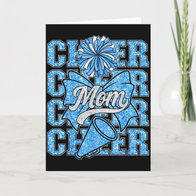 Cheer Mom Mama Bow Srt Cheerleading Squad Blue Che Card (Front)