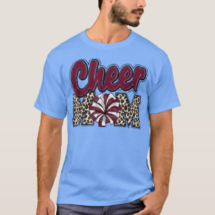 Cheer Mom Maroon Leopard Letters Cheer Pom Poms T-Shirt