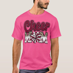 Cheer Mom Maroon Leopard Letters Cheer Pom Poms T-Shirt
