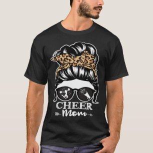 Cheer Mom Messy Bun Hair Cheerleader Mom Leopard T-Shirt