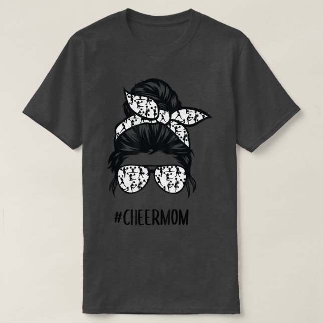 Cheer Mom messy bun hair glasses Cheerleader  T-Shirt (Design Front)