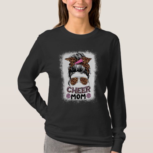 Cheer Mom Messy Bun Proud Cheerleader Mom Mothers  T_Shirt