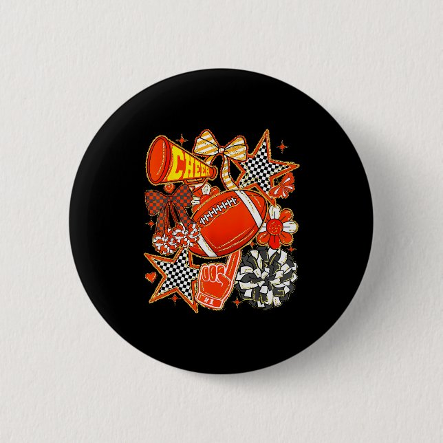 Cheer Mom Orange Cheerleader Game Day Cheer Mama F Button (Front)