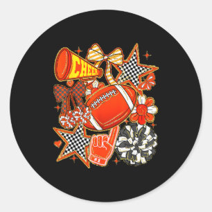 Cheer Mom Orange Cheerleader Game Day Cheer Mama F Classic Round Sticker
