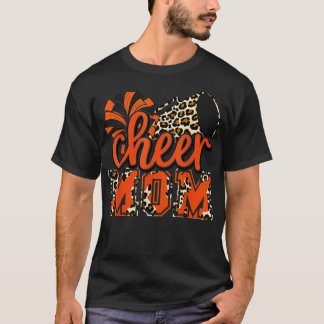 Cheer Mom Orange Leopard Cheer Poms Megaphone T-Shirt