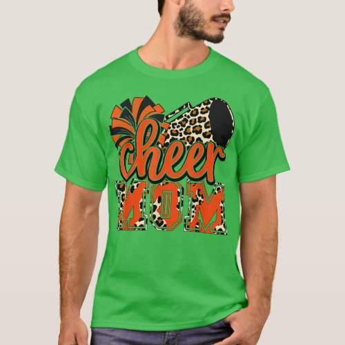 Cheer Mom Orange Leopard Cheer Poms  Megaphone  T_Shirt