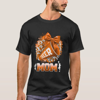 Cheer Mom Orange Pom Pom Megaphone Coquette Bow Ch T-Shirt