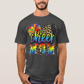 Cheer Mom Rainbow Leopard Cheer Poms & Megaphone  T-Shirt