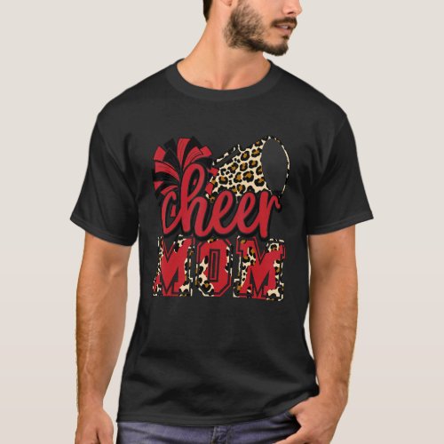 Cheer Mom Red Leopard Cheer Poms  Megaphone T_Shirt