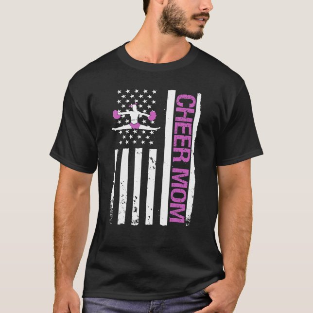   Cheer Mom USA American Flag Cheerleading Cheerle T-Shirt (Front)