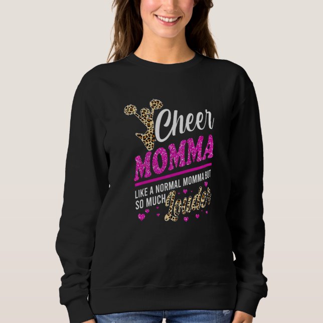 Cheer Momma Biggest Fan Leopard Print And Pom Pom  Sweatshirt (Front)