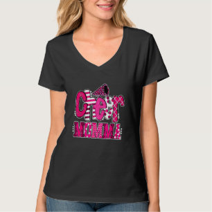 Cheer Momma Biggest Fan Leopard Print And Pom Pom T-Shirt