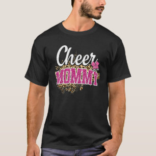 Cheer Mommy Biggest Fan Leopard Print And Pom Pom T-Shirt