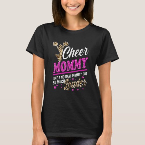 Cheer Mommy Biggest Fan Leopard Print And Pom Pom T_Shirt