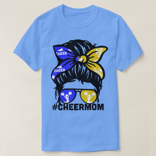 Cheer Mother Mama Blue & Gold Cheerleading Mom Mes T-Shirt (Design Front)