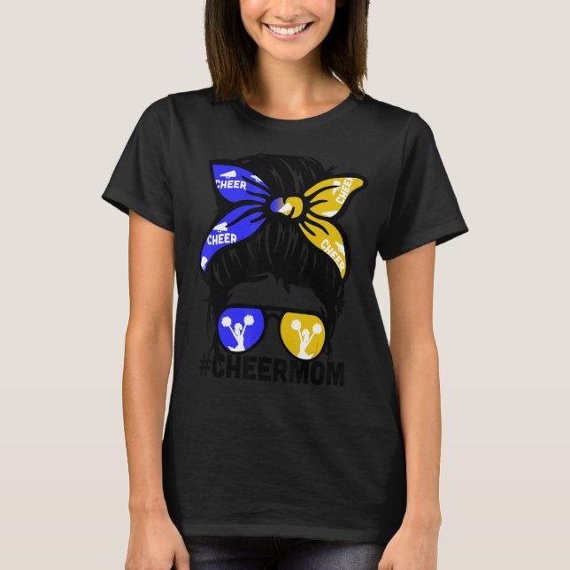 Cheer Mother Mama Blue & Gold Cheerleading Mom Mes T-Shirt (Front)