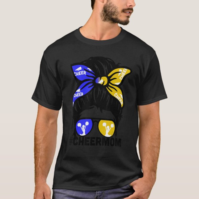 Cheer Mother Mama Blue & Gold Cheerleading Mom Mes T-Shirt (Front)