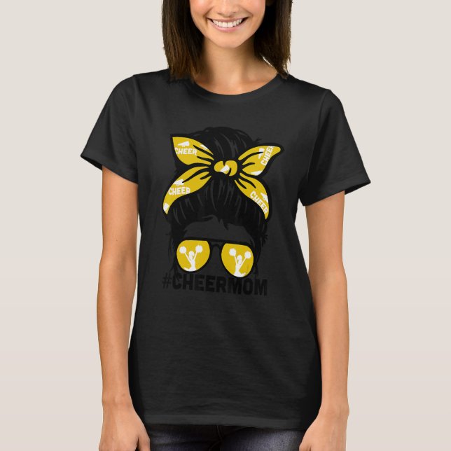 Cheer Mother Mama Gold Megaphone Cheerleading Mom  T-Shirt (Front)
