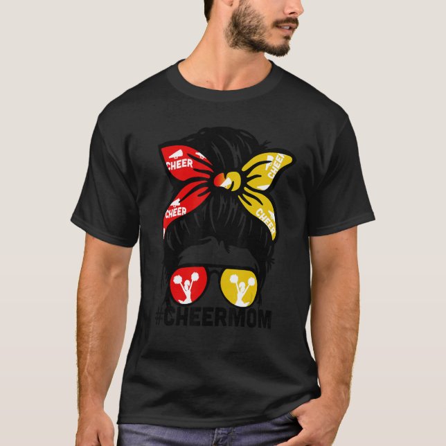 Cheer Mother Mama Red & Gold Cheerleading Mom Mess T-Shirt (Front)