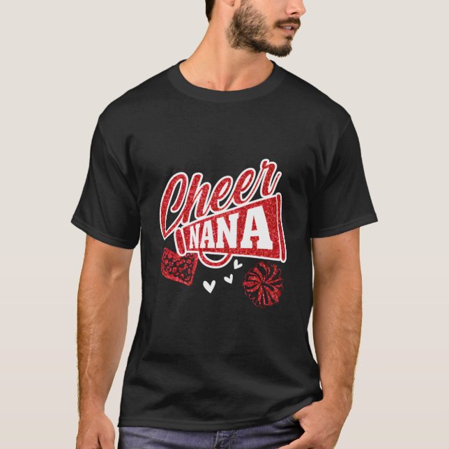 Cheer Nana Biggest Fan Leopard Print And Pom Pom T-Shirt (Front)